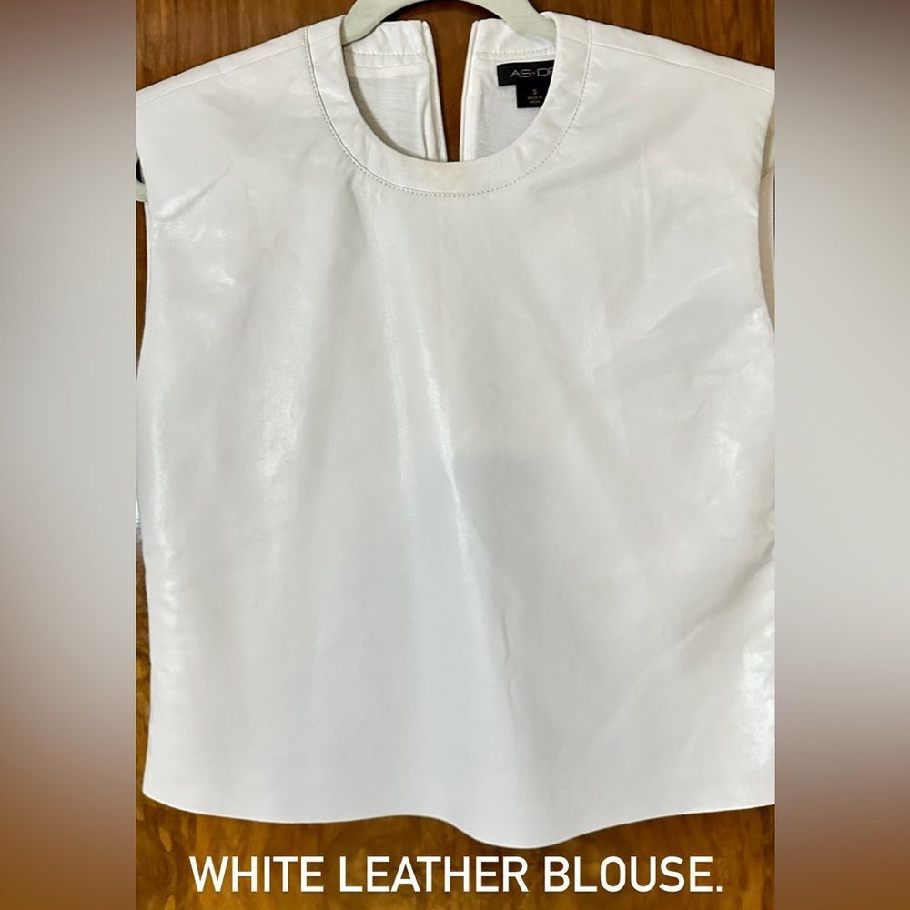 Crop white genuine leather blouse